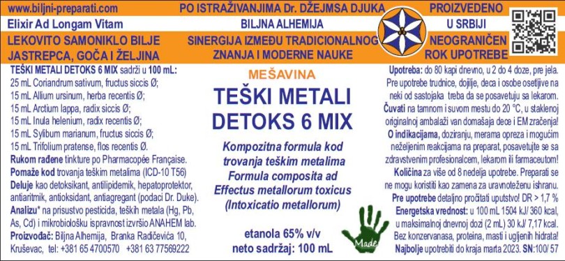 TEŠKI METALI DETOKS 6 MIX Kompozitna formula kod trovanja metalima