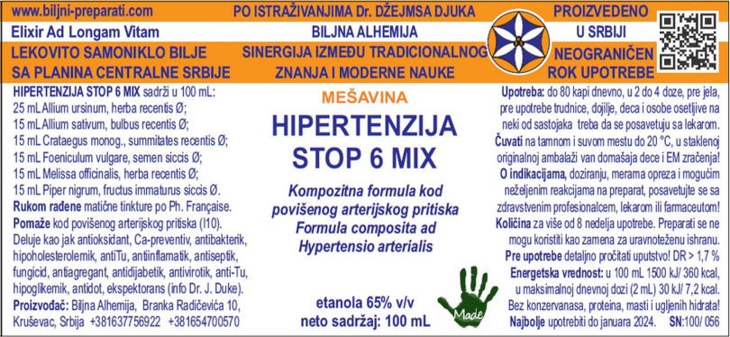 HIPERTENZIJA STOP 6 MIX Kompozitna formula kod povišenog arterijskog pritiska