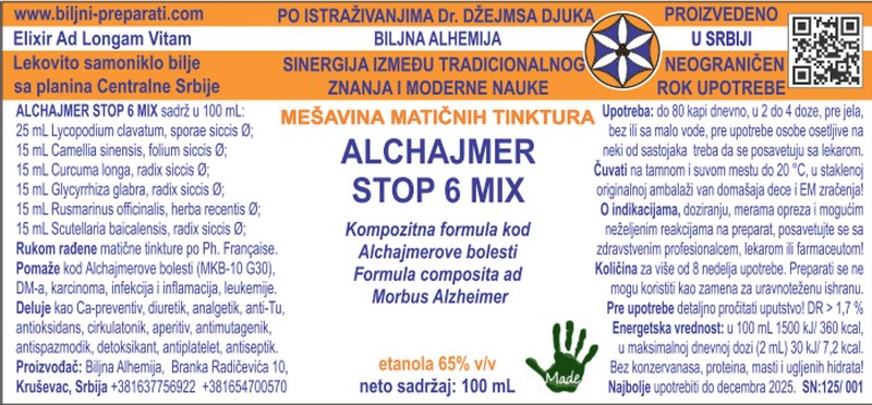 ALCHAJMER STOP 6 MIX Kompozitna formula kod Alchajmerove bolesti MKB-10 G30